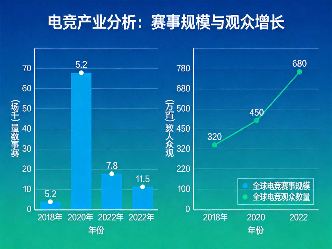 电竞产业分析配图，显示赛事规模与观众增长图表
